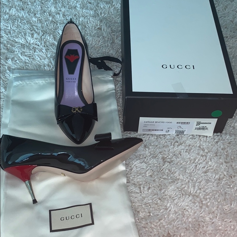 Gucci Vernice crystal Sadie - Black 37.5 spike - Picture 5 of 8